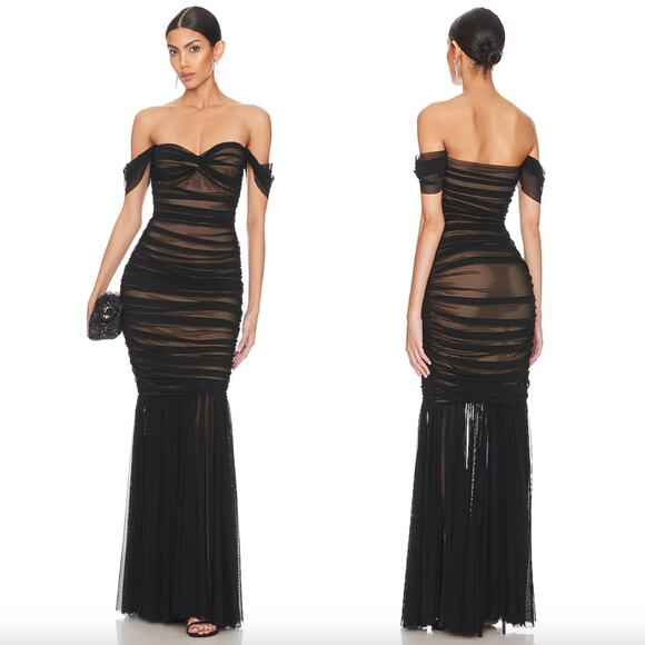 Norma KamaliNWT Walter Fishtail Gown in Black Mesh Off-Shoulder Maxi Dress S